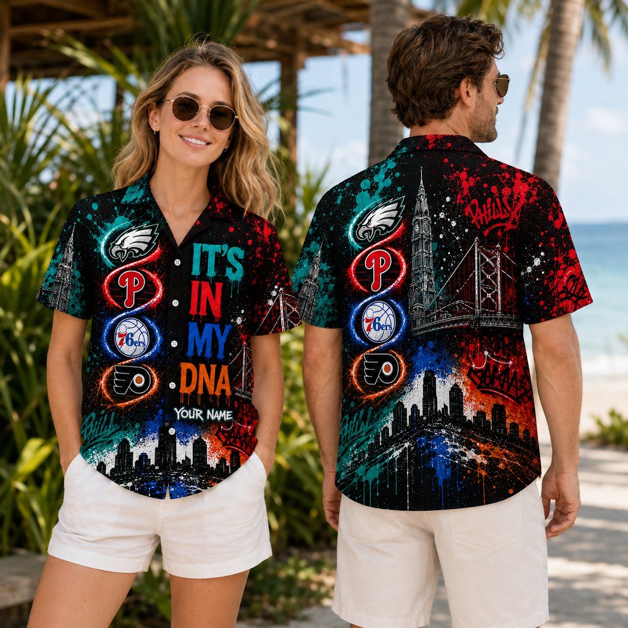 Philadelphia Sports Fan Hawaiian Shirt, It’s In My DNA Custom Name Aloha Shirt - Image 5