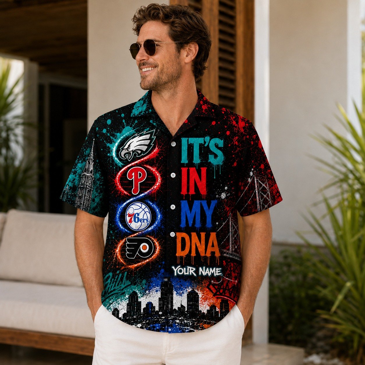 Philadelphia Sports Fan Hawaiian Shirt, It’s In My DNA Custom Name Aloha Shirt - Image 6