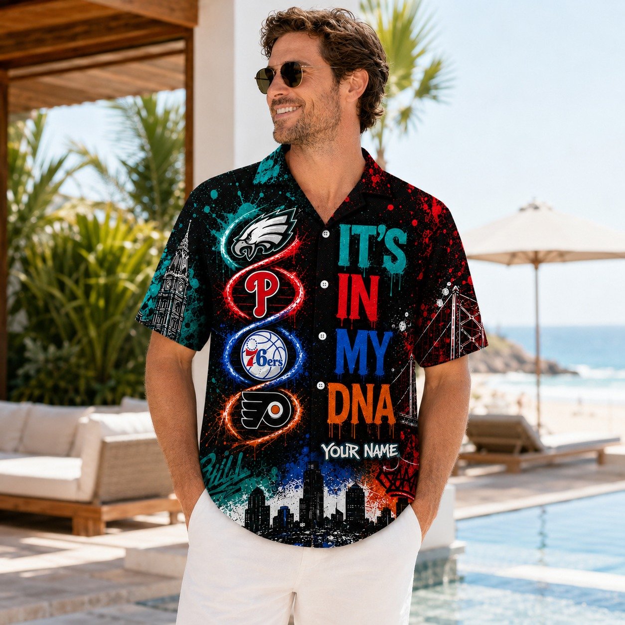 Philadelphia Sports Fan Hawaiian Shirt, It’s In My DNA Custom Name Aloha Shirt - Image 8