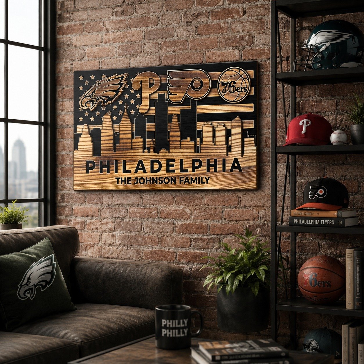 Personalized Philadelphia 4 Teams Wood Sign – Custom Family Name 2-Layer Wall Decor, Eagles Phillies Flyers 76ers Fan Gift - Image 7