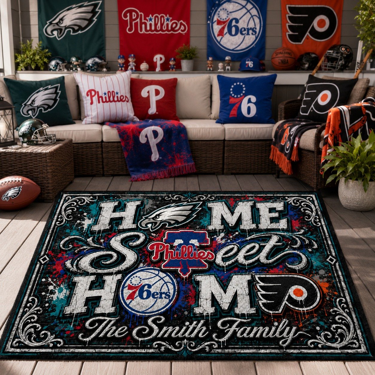 Personalized Philadelphia City Doormat, Philly Eagles Phillies 76ers Flyers Doormat ,Home Sweet Home Fan Gifts - Image 6