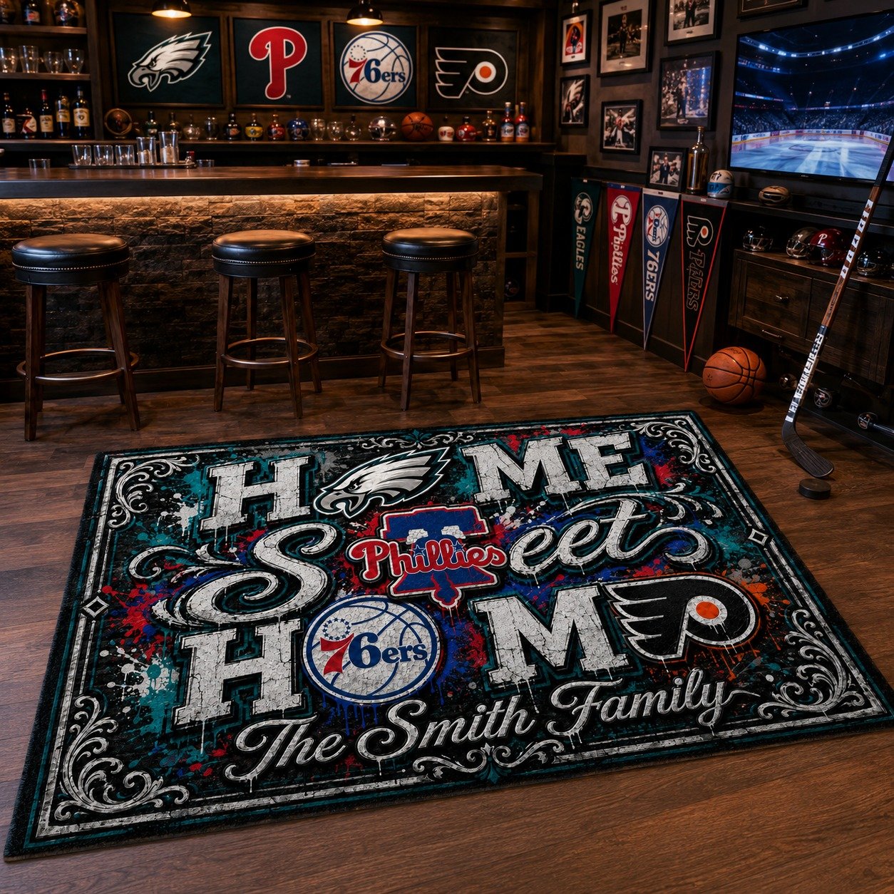 Personalized Philadelphia City Doormat, Philly Eagles Phillies 76ers Flyers Doormat ,Home Sweet Home Fan Gifts - Image 7