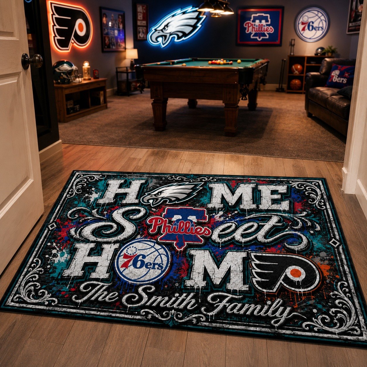 Personalized Philadelphia City Doormat, Philly Eagles Phillies 76ers Flyers Doormat ,Home Sweet Home Fan Gifts - Image 8