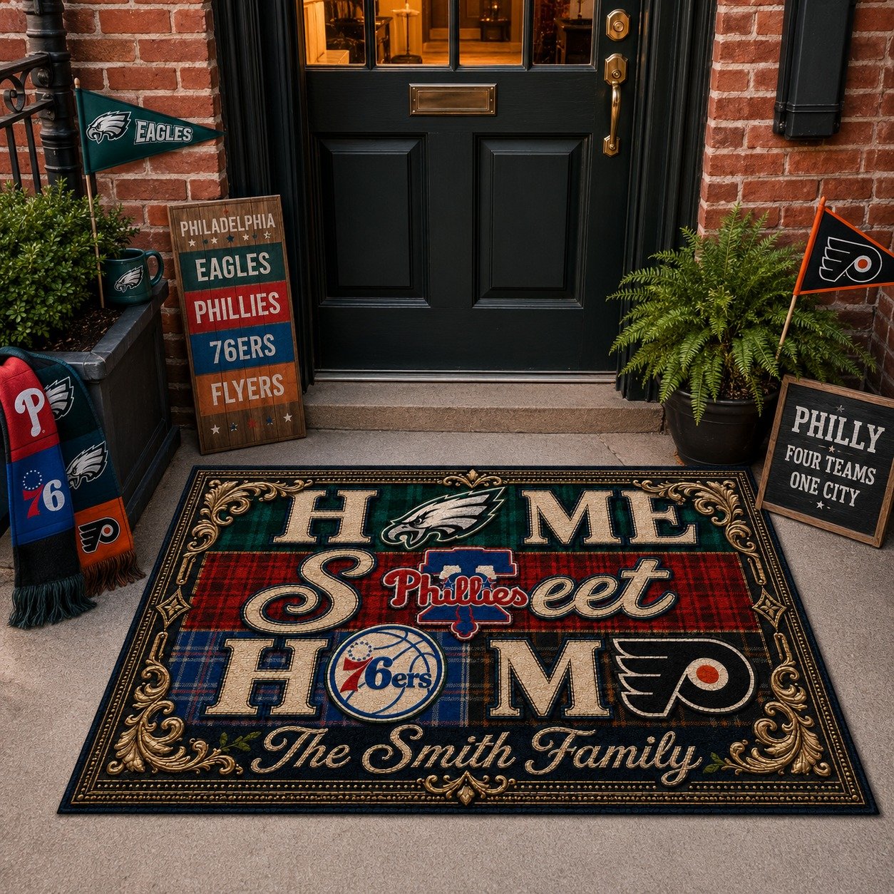 Personalized Philadelphia City Doormat,Home Sweet Home, Phillies Fan Gifts