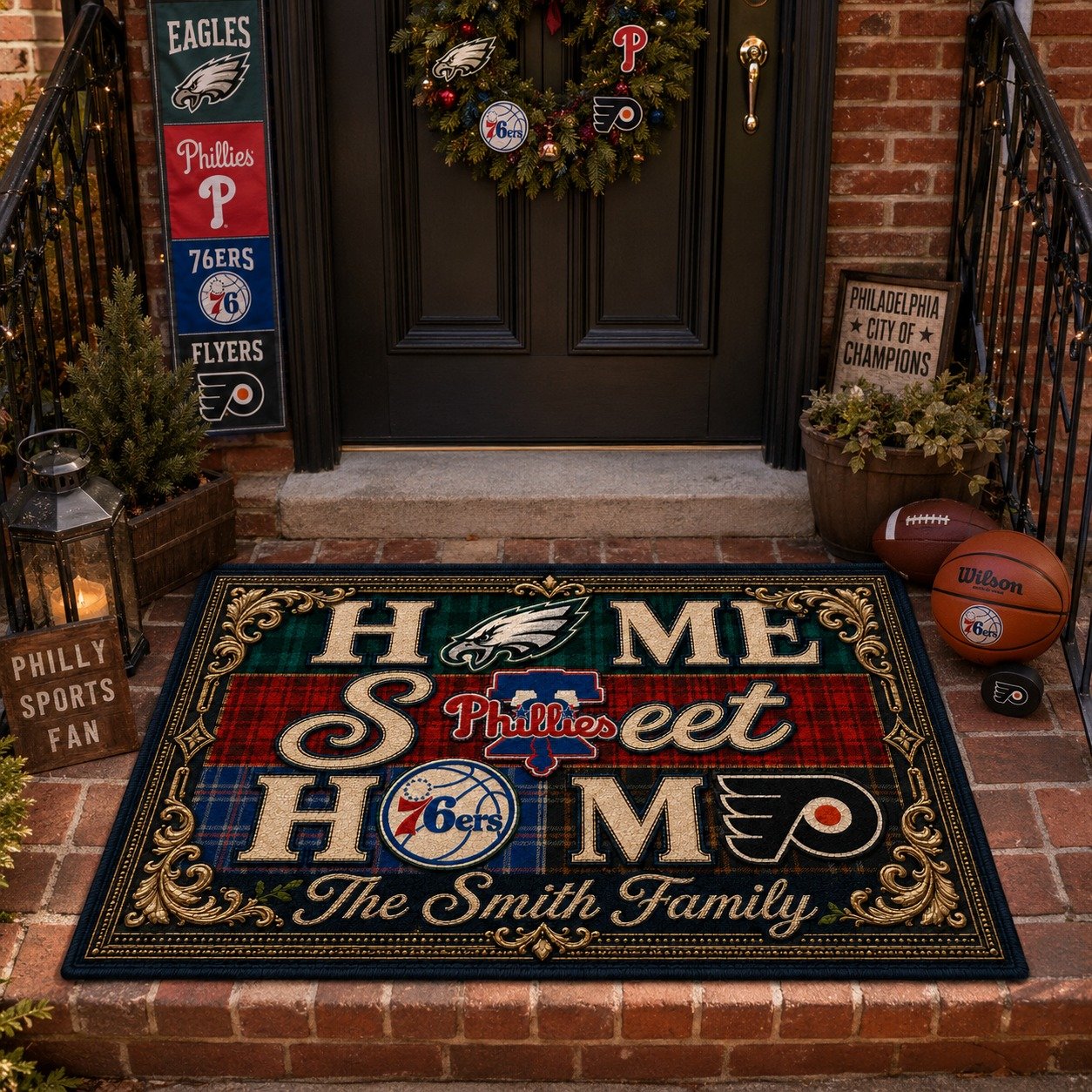 Personalized Philadelphia City Doormat,Home Sweet Home, Phillies Fan Gifts - Image 2