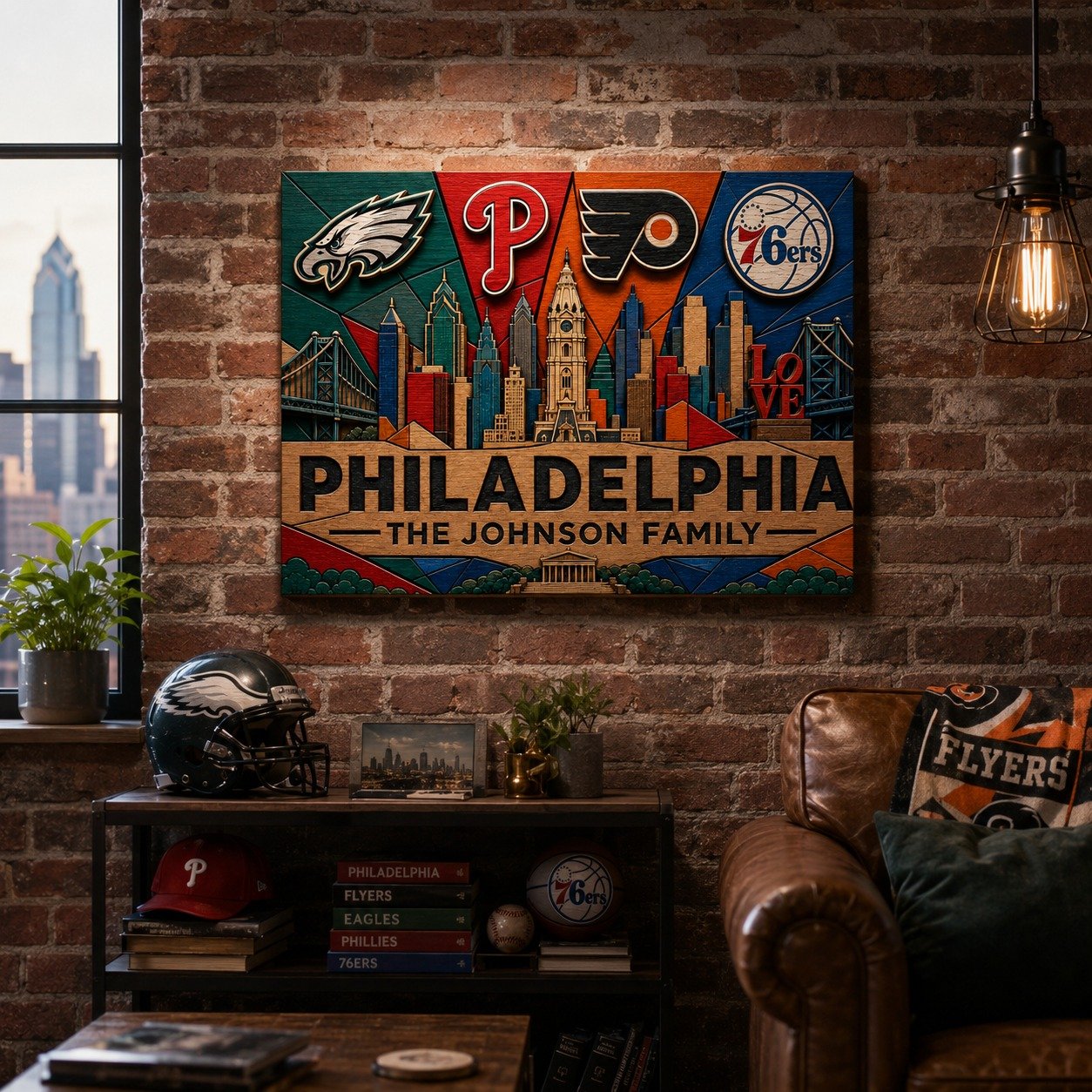 Personalized Philadelphia 2 Layers Woodsign With Family Name, Phillies Sign, Home Decoration