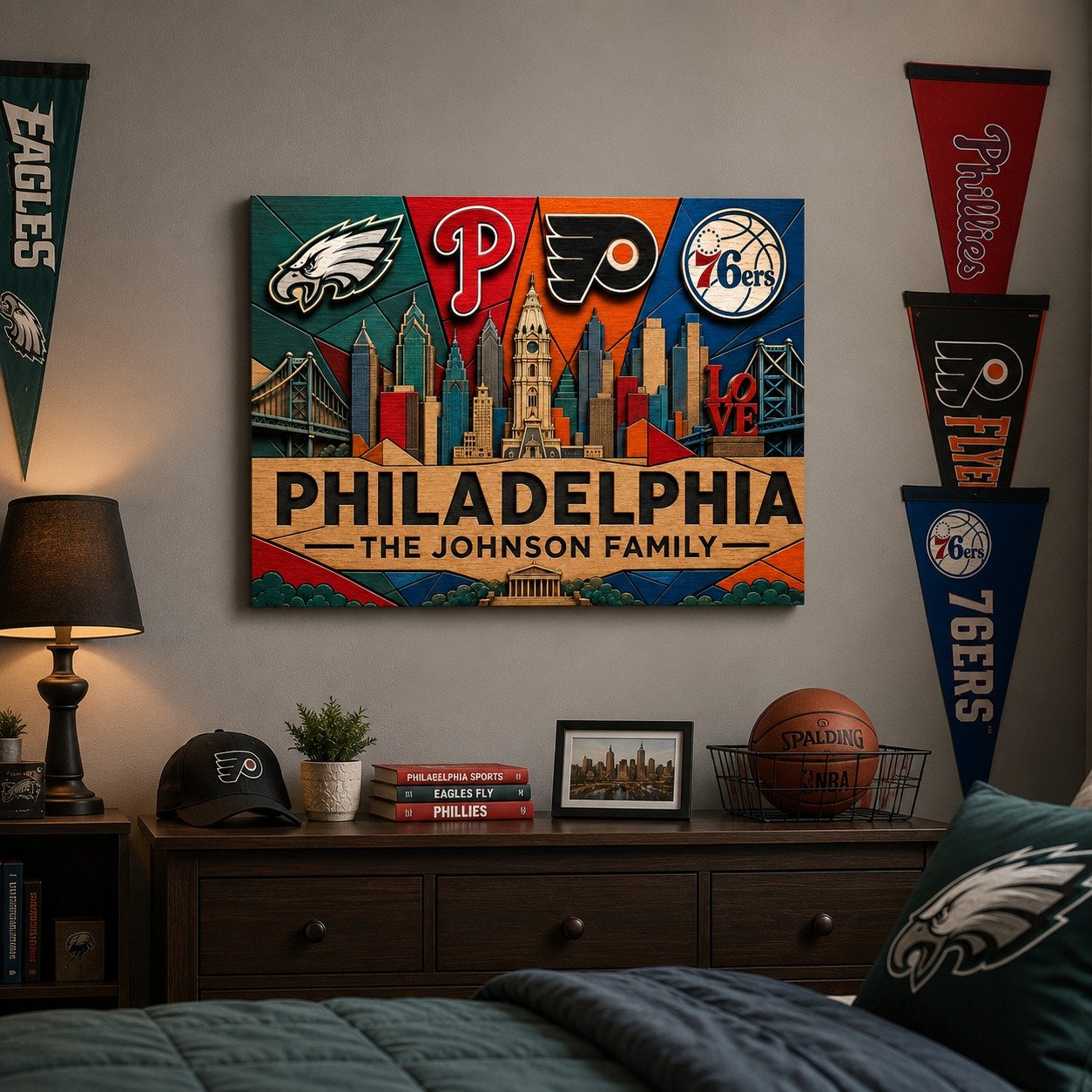 Personalized Philadelphia 2 Layers Woodsign With Family Name, Phillies Sign, Home Decoration - Image 3