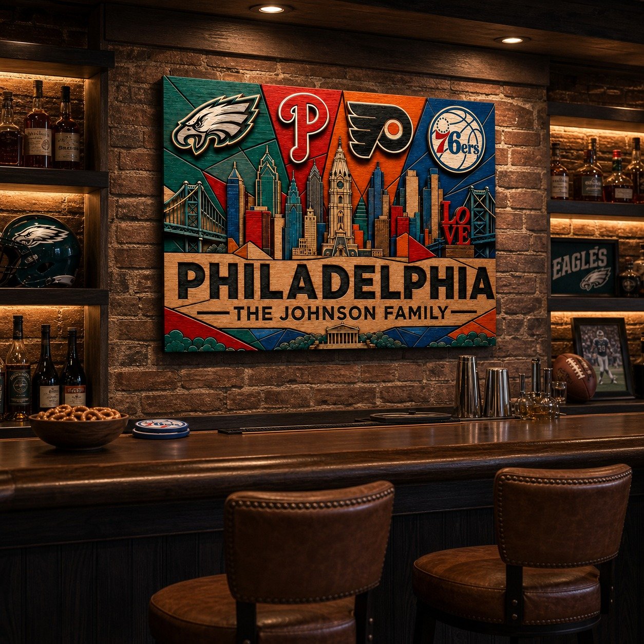 Personalized Philadelphia 2 Layers Woodsign With Family Name, Phillies Sign, Home Decoration - Image 4