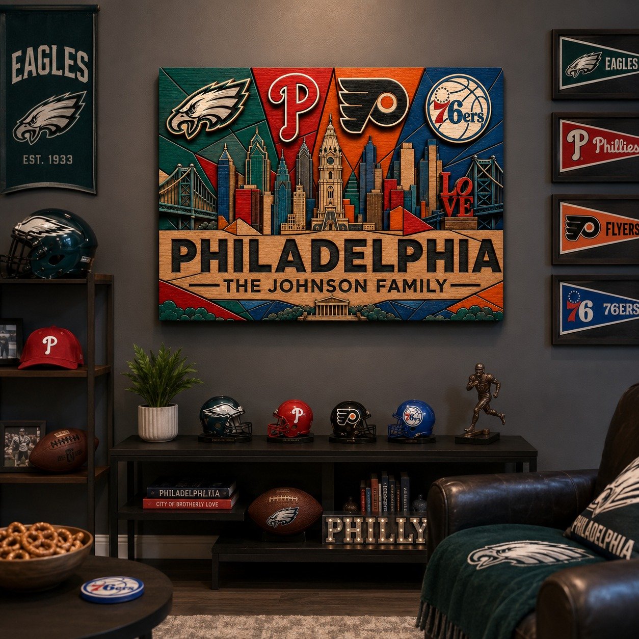 Personalized Philadelphia 2 Layers Woodsign With Family Name, Phillies Sign, Home Decoration - Image 5
