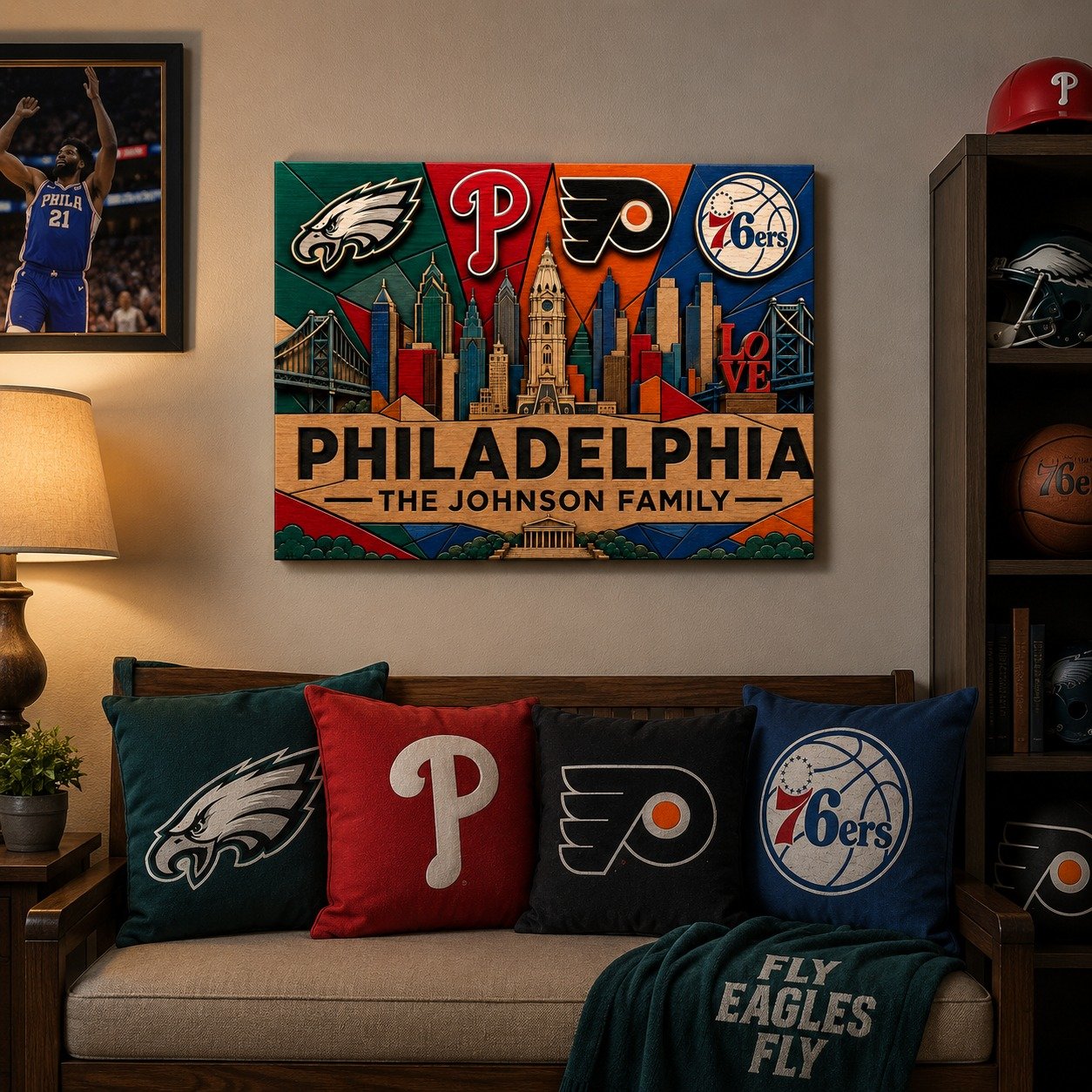 Personalized Philadelphia 2 Layers Woodsign With Family Name, Phillies Sign, Home Decoration - Image 6