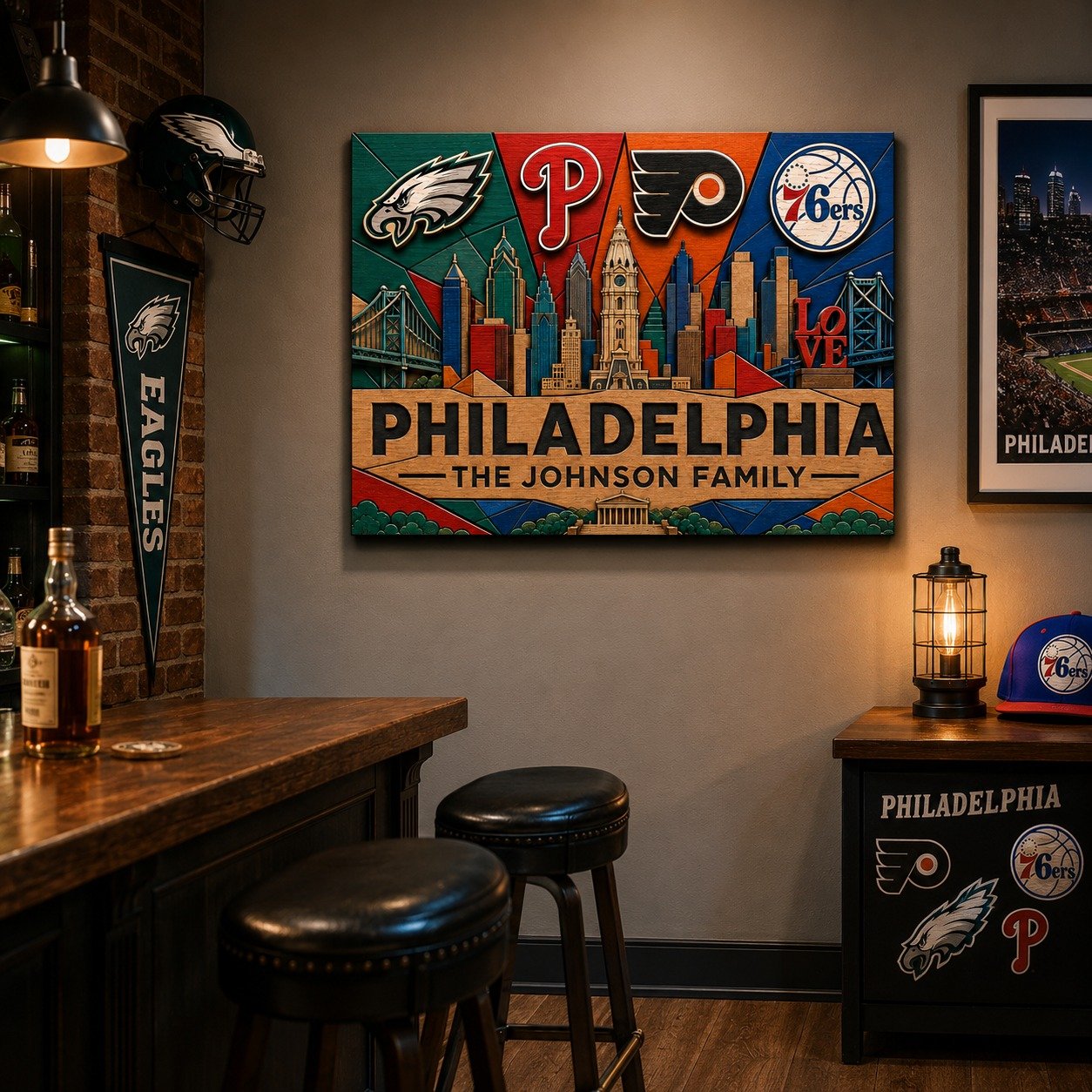 Personalized Philadelphia 2 Layers Woodsign With Family Name, Phillies Sign, Home Decoration - Image 7